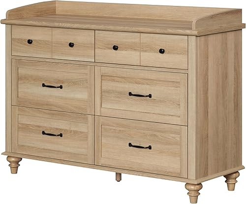 Miniatura 9 de WAMPAT Cómoda de granja para dormitorio con 6 cajones, cómoda para niños con cómoda ancha, soporte de TV de madera clara para sala de estar, armario