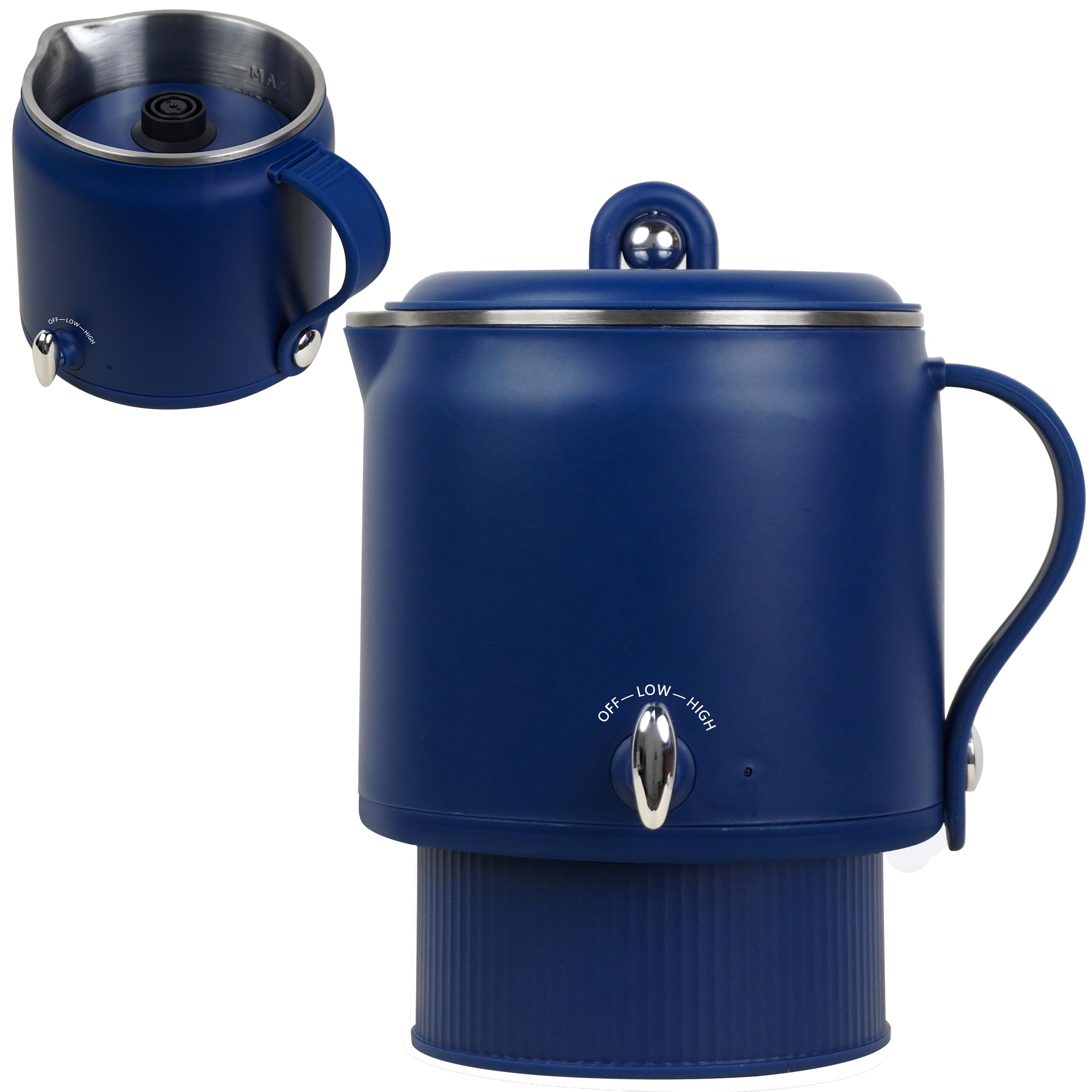 cglightwsparkle Travel Electric Hot Pot, 800mL Foldable Stainless Steel Electric Kettle, Heating Water and Cooking Noodles, with Dual Power Control, Suitable for Travel, Dormitory, Dark Blue