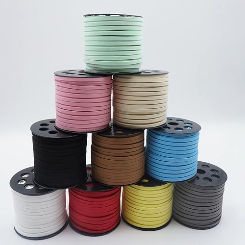 Miniatura 7 de Kitroce Cordón de gamuza café de 0.197 in x 50 yardas, cordón de piel sintética con carrete en rollo para pulseras, collares, cuentas, manualidades,