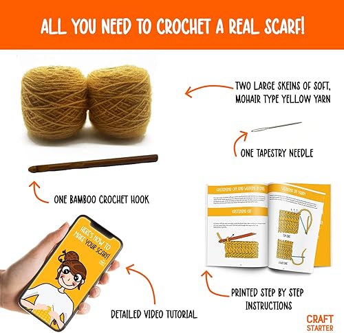 Miniatura 2 de CraftStarter Kit de ganchillo para principiantes adultos y niños. Incluye todos los suministros de ganchillo (hilo, ganchillo de madera,