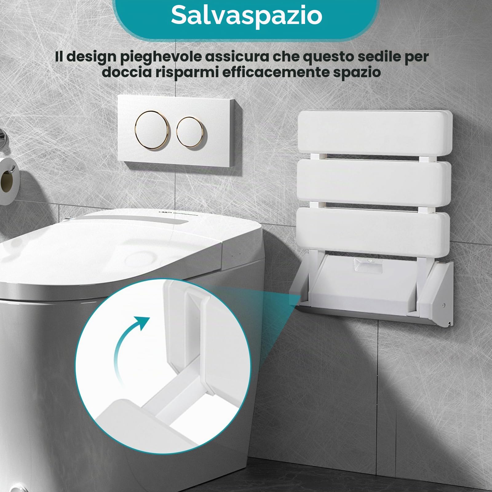 Sedile per Doccia Pieghevole, Sgabello Bagno Montaggio a Parete Pieghevole, Doccia Sedile Sgabello per Anziani, Max. 130 kg