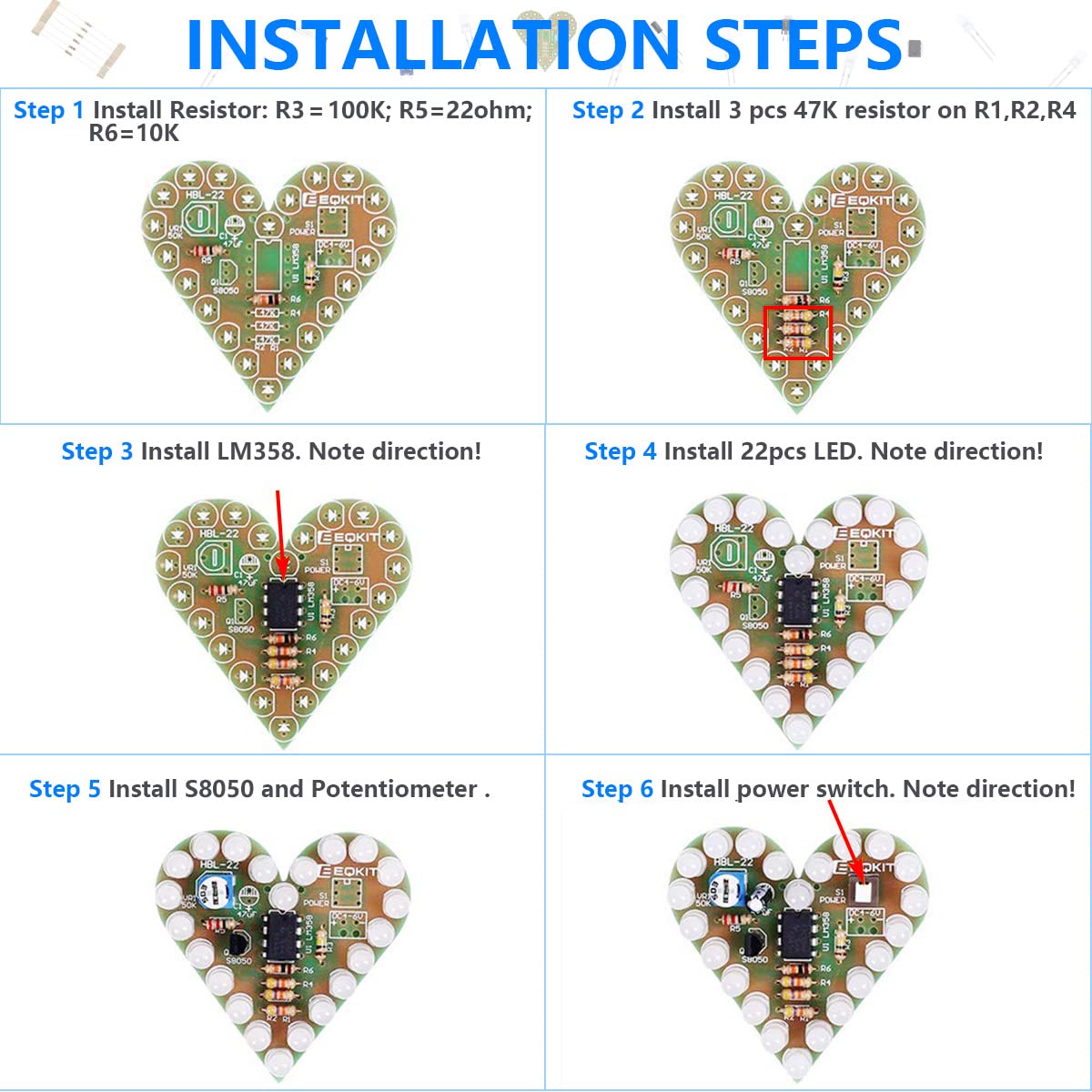 Kit Di Saldatura Fai Da Te A Forma Di Cuore Con 22 LED Blu, Per Principianti, Elettronica Educativa