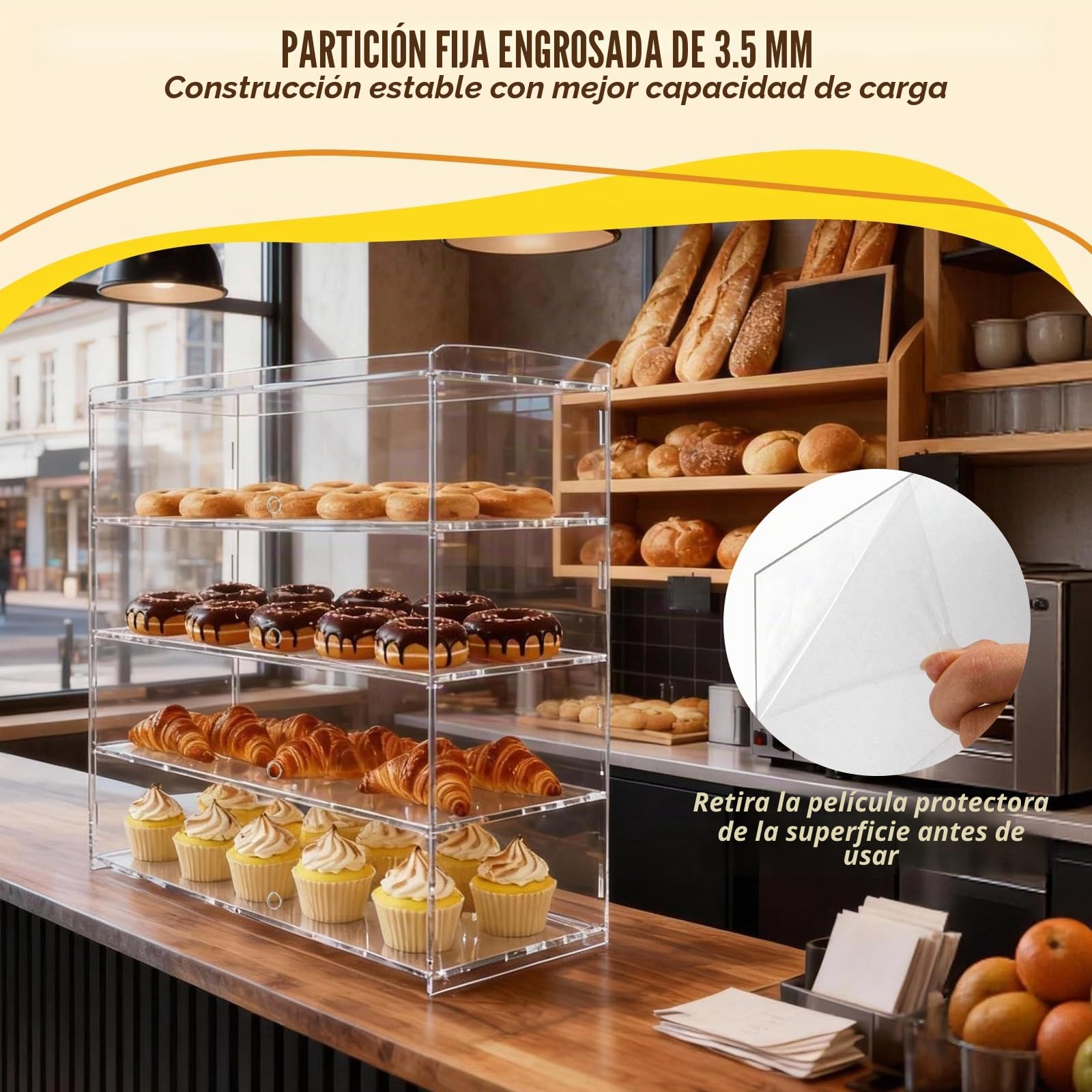 Vitrina comercial de panadería de 4 niveles, 49 x 23 x 50 cm (19.3" x 9" x 19.7"), vitrina de panadería extraíble, vitrina de repostería para mostrador, gabinete de exhibición de acrílico para postres