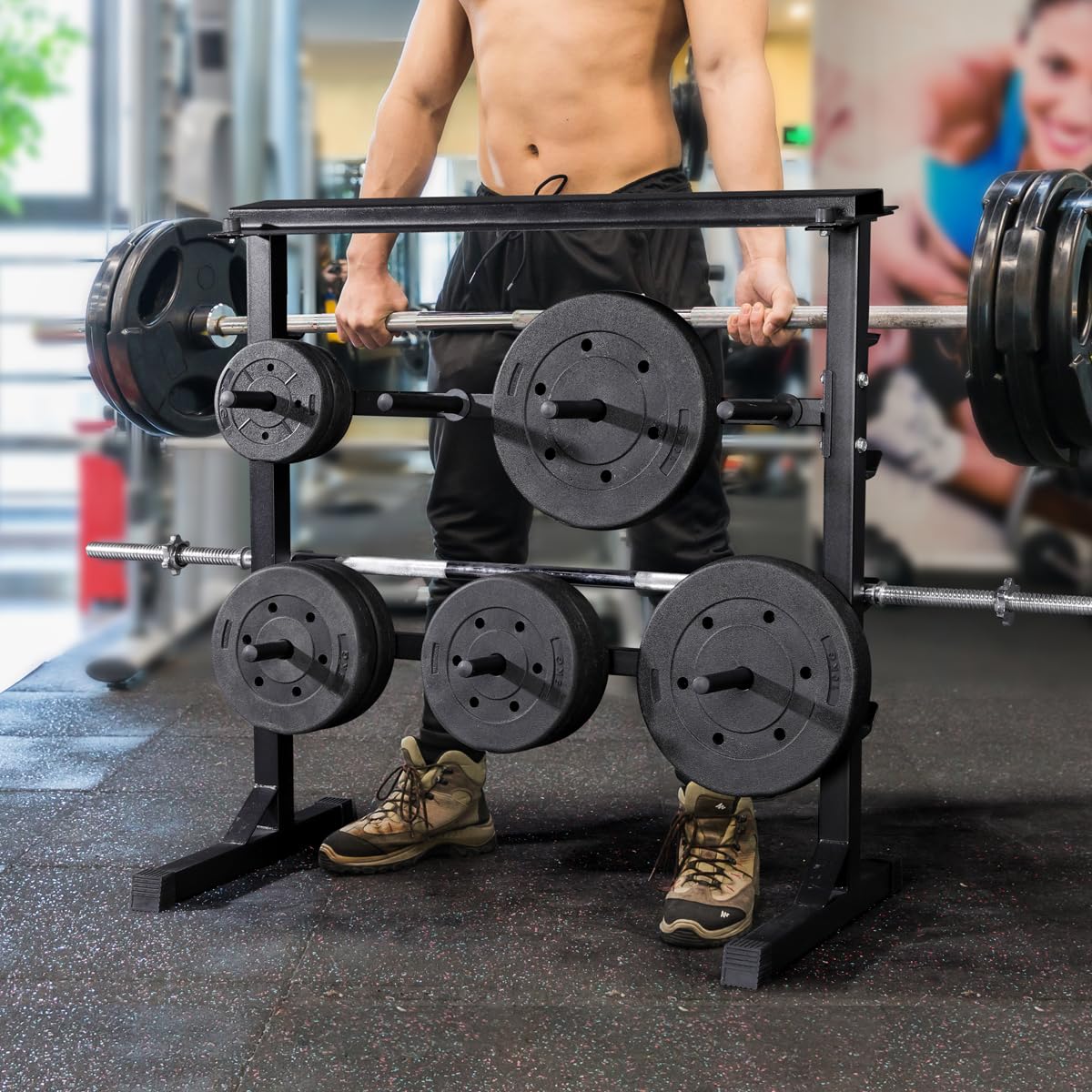 Supporto Bilanciere Porta Dischi pesi Manubri Rastrelliera manubri per palestra casa a 3 ripiani 300 kg