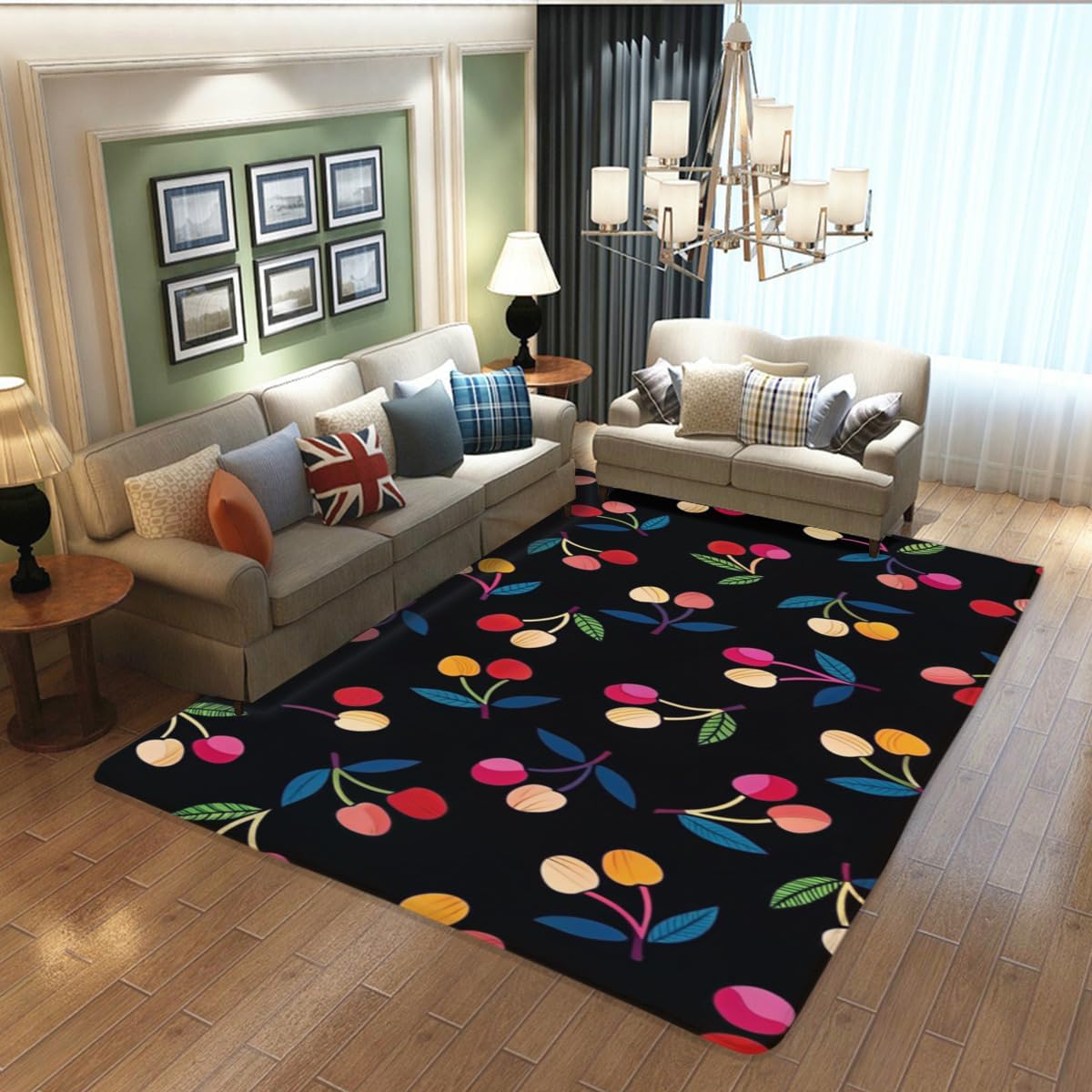 Cherry Rug Soft Absorbent Bath Rugs Non-Slip Floor mat Carpets for Kitchen Bathroom Laundry Bedroom Living Room Decoration 5'x6'8''