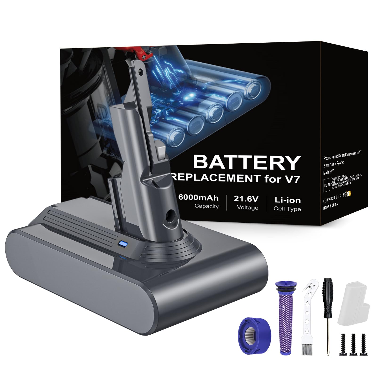 6000mAh V7 Batteria di Ricambio per Dyson V7 SV11 Dyson V7 Fluffy V7 Animal V7 Motorhead V7 Absolute Batterie di ricambio per l'intera gamma di