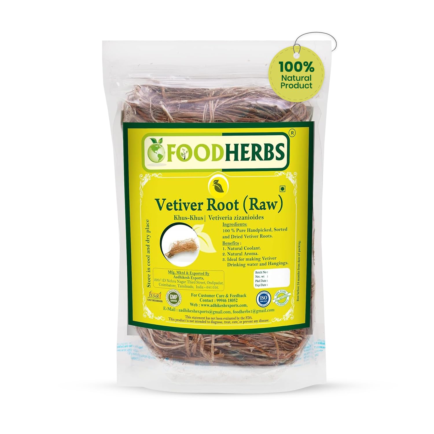 Foodherbs Dried Vetiver Roots | 50 Gms | Khus Khus | Vetiveria Zizanoides | Lavancha | Ramacham | Natural Coolant | Hand-Picked | Thanks Giving