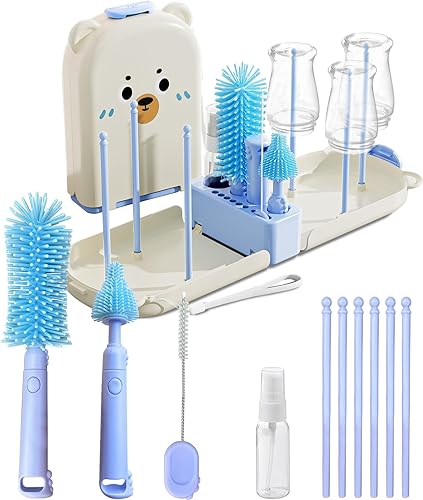 Miniatura 10 de Kit limpiador de biberones de viaje con estuche de almacenamiento, juego de cepillos compactos 6 en 1 para alimentación infantil, piezas de