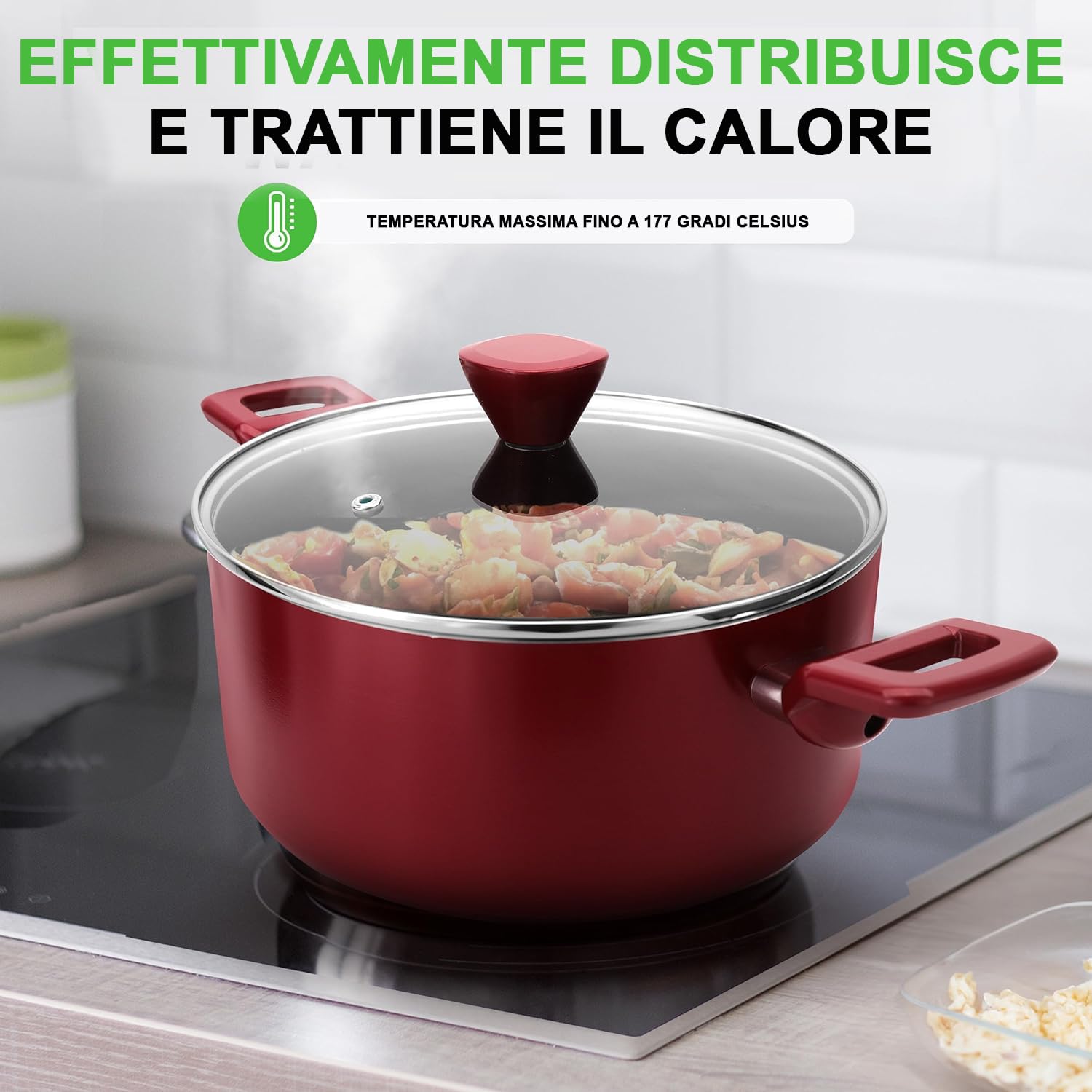 NutriChef Set di Pentole e Padelle Antiaderenti da 13 Pezzi, Resistenti al Calore, con Pentolino, Padelle, Pentole, Casseruola, Coperchi e Utensili, Rosso