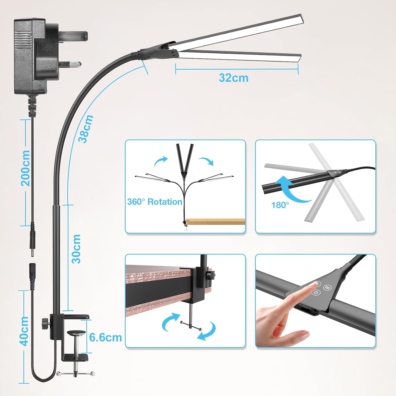 Hensam LED Desk Lamp for Office,Double Head Desk Light with Clamp,Monitor Light Bar 5 Color Modes,Table Lamp for Study,Bedroom,Work,Task,Touch Control,Reading,Eye-Caring,Adpter,12W,1400lumen 8 71iO6ko0llL. AC SL1500