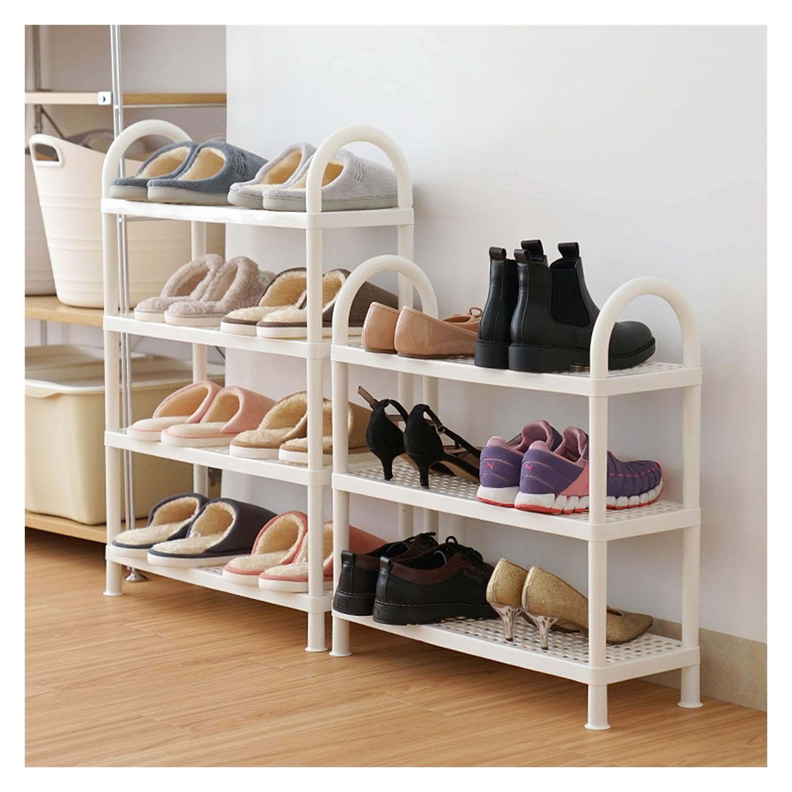 HASMI Schuhregal PP-Schuh Rack platzsparend und vielseitig Rack for Wohnzimmer Schlafzimmer Küche White Storage Stand Regal Organizer Schuhschrank (Size : A)