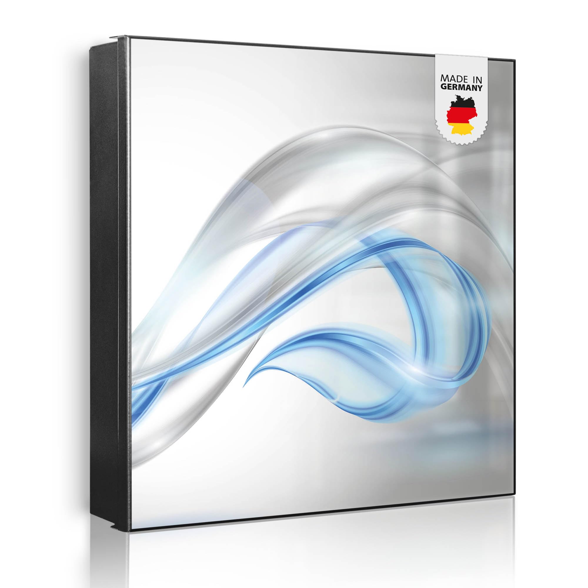 banjado Großer Schlüsselkasten Metall - Schlüsselbox 30x30cm beschreibbarer mit 32 Haken - Schlüsselkasten modern für Schlüsselaufbewahrung - Korpus Schwarz Scharnier Rechts - Motiv Blauer Schleier