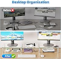 Vista 8 de Simple Trending Dual Monitor Stand Riser, Computer Office Desktop Organizer for 2 Monitors with Tempered Glass, Adjustable Length and Angle Stand