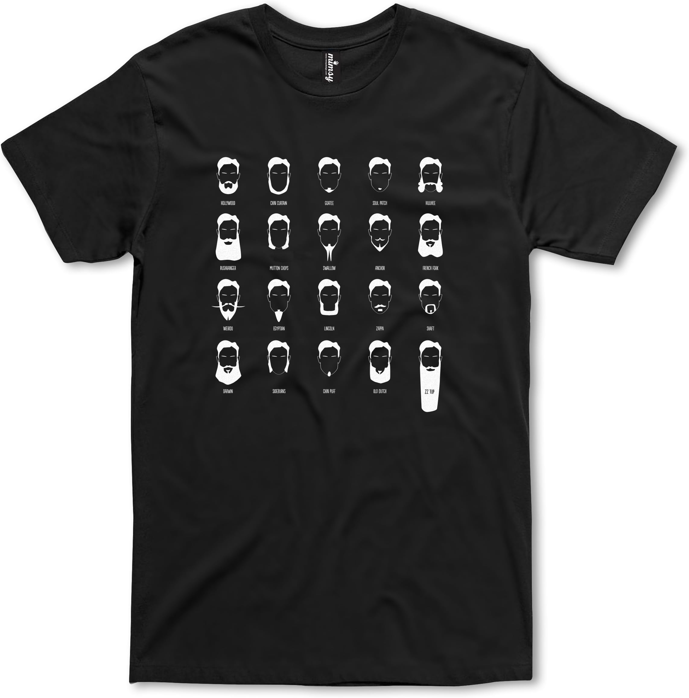 Mimsy Design Beard Gallery Men's Cotton T-shirt Medium Black With White Print