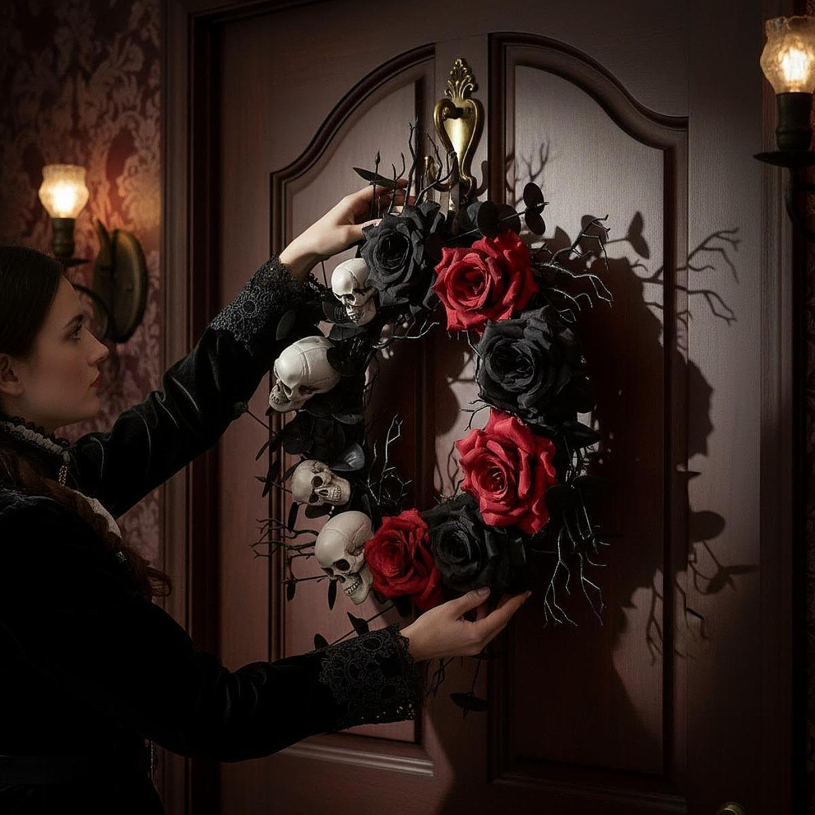 Couronne d'halloween, Couronne Artificielle de 45 Cm pour Une Utilisation Intérieure et Extérieure,