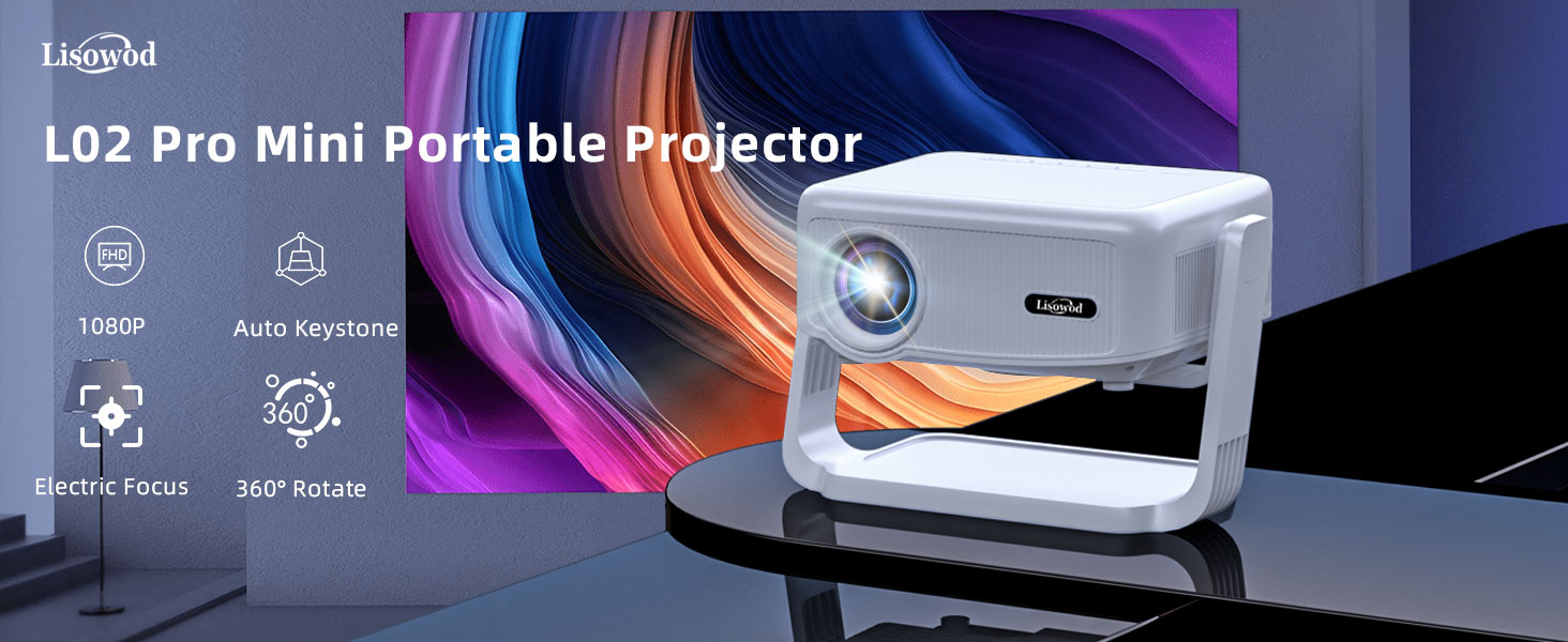 Lisowod Mini Projector with 360° Adjustable Stand and WiFi