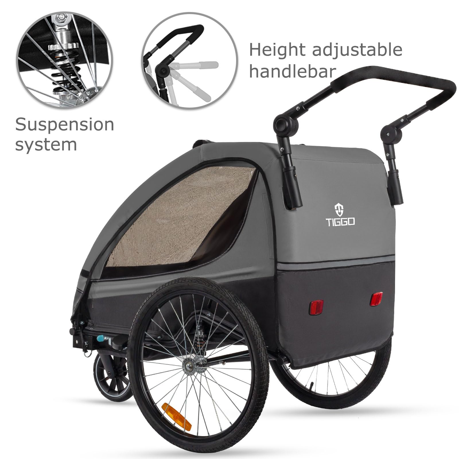 Tiggo Kinderanhänger 360° Drehbar mit Federung 2in1 Fahrradanhänger Buggy Set Jogger 5-Punkt Gurt für 1 bis 2 Kinder max. 40kg
