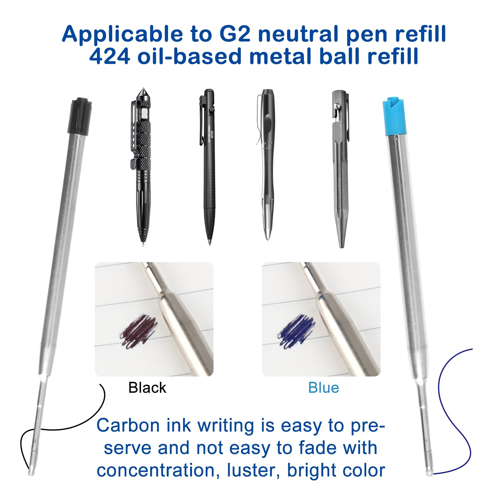 10 Ricariche Penna A Sfera Metalliche | Compatibili Parker G2 | Blu E Nero | Punta 1.0 Mm - Foto 4