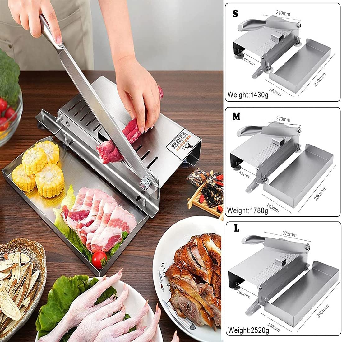 Taglierina Affettatrice Per Carne, Taglierina Manuale Per Ossa Di Carne, Macchina A Ghigliottina Per Carne Commerciale In Acciaio Inossidabile, Macchina Da Taglio Per Pollo Anatra