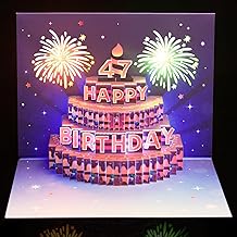 47th Birthday Cards, Light and Music Birthday Cake Happy Birthday Card, 3D Pop Up Birthday Gift Greeting Card for Women Men Wife Husband Mom Dad Friends