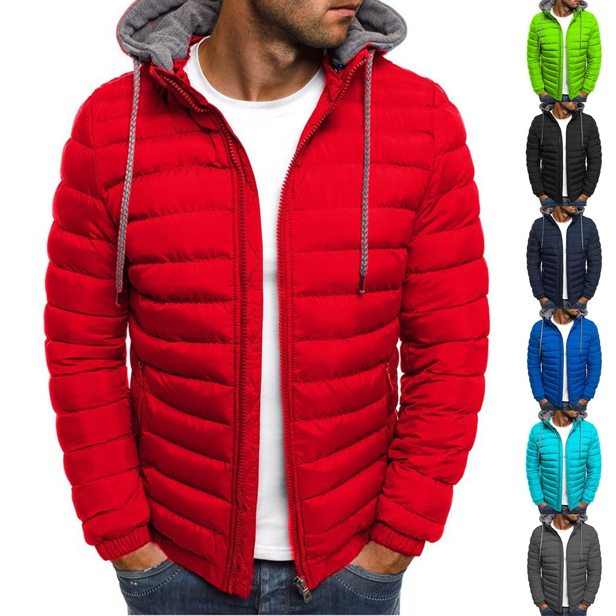 ORANDESIGNE Piumino da Uomo Felpa con Cappuccio da Uomo Autunno E Inverno Caldo Sci Campeggio Sport Aria Aperta Tempo Libero Giacca da Uomo Tasca con Cerniera Moda Manica Lunga