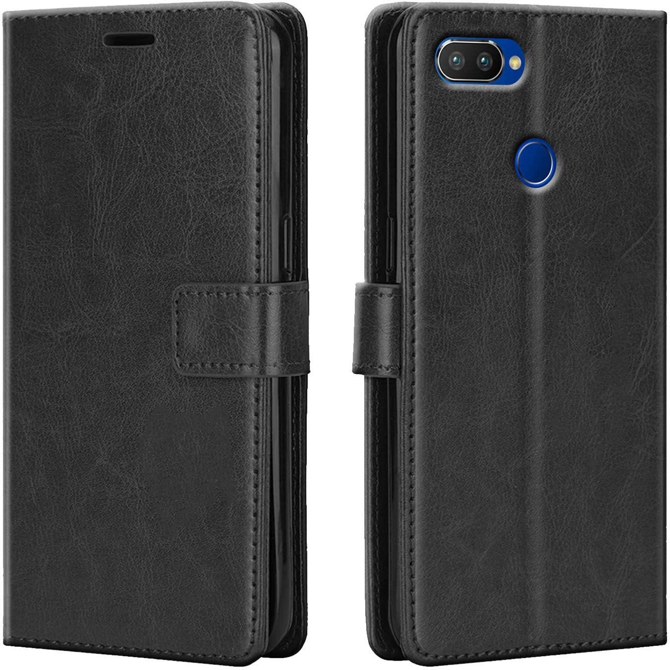 Cloudza Oppo A7 Flip Back Cover | PU Leather Flip Cover Wallet Case with TPU Silicone Case Back Cover for Oppo A7 Black