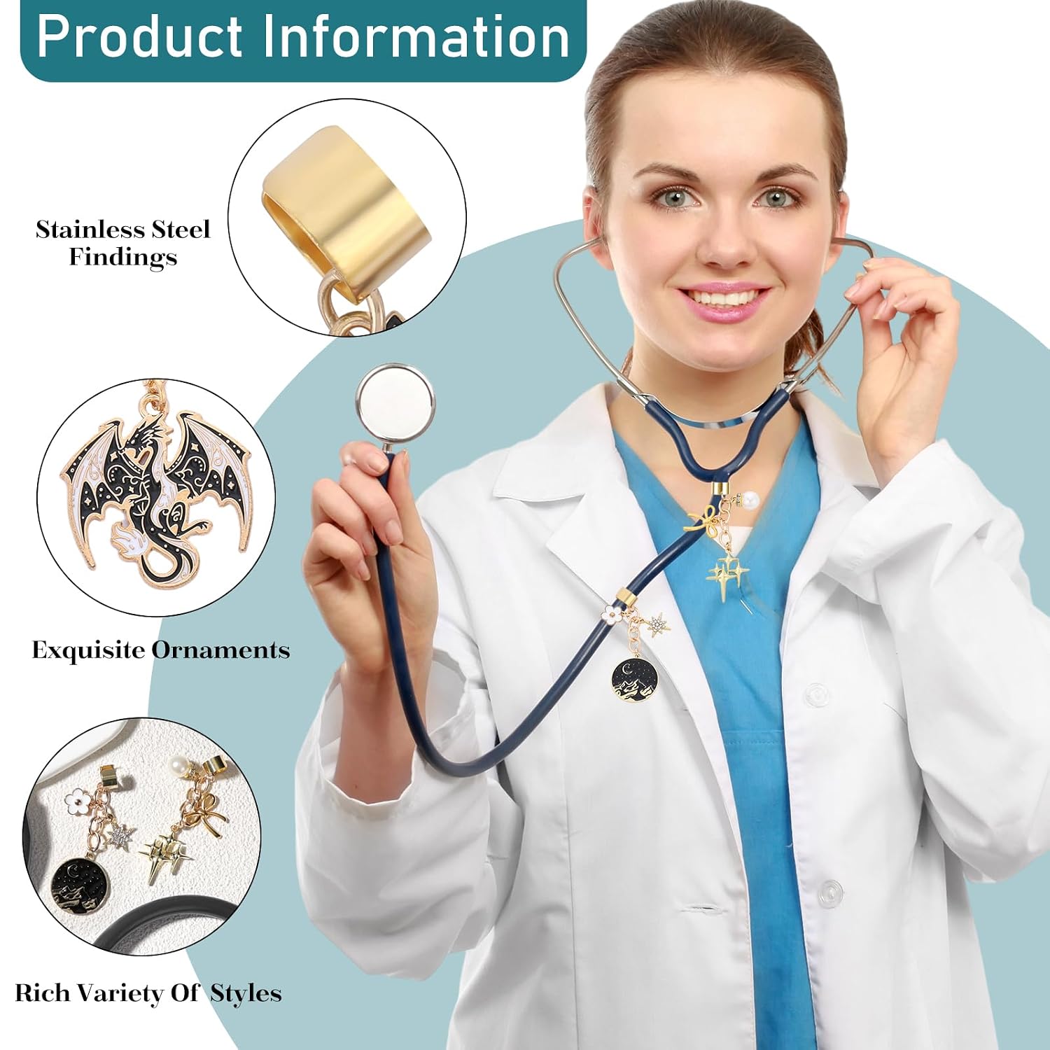 Stethoscope Charms for Nurse Fantasy Dragon Chain Alloy Pendants