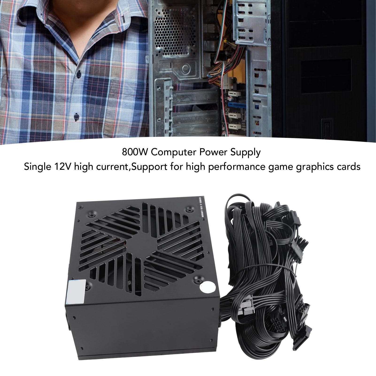 Naroote Aktywny Zasilacz Komputerowy ze Wsparciem Lineback, Zasilacz Komputerowy 800 W do Gier, Kompatybilny z Systemami Vista i 10, Energooszczędny Pobór Mocy W Trybie Gotowości 1 W