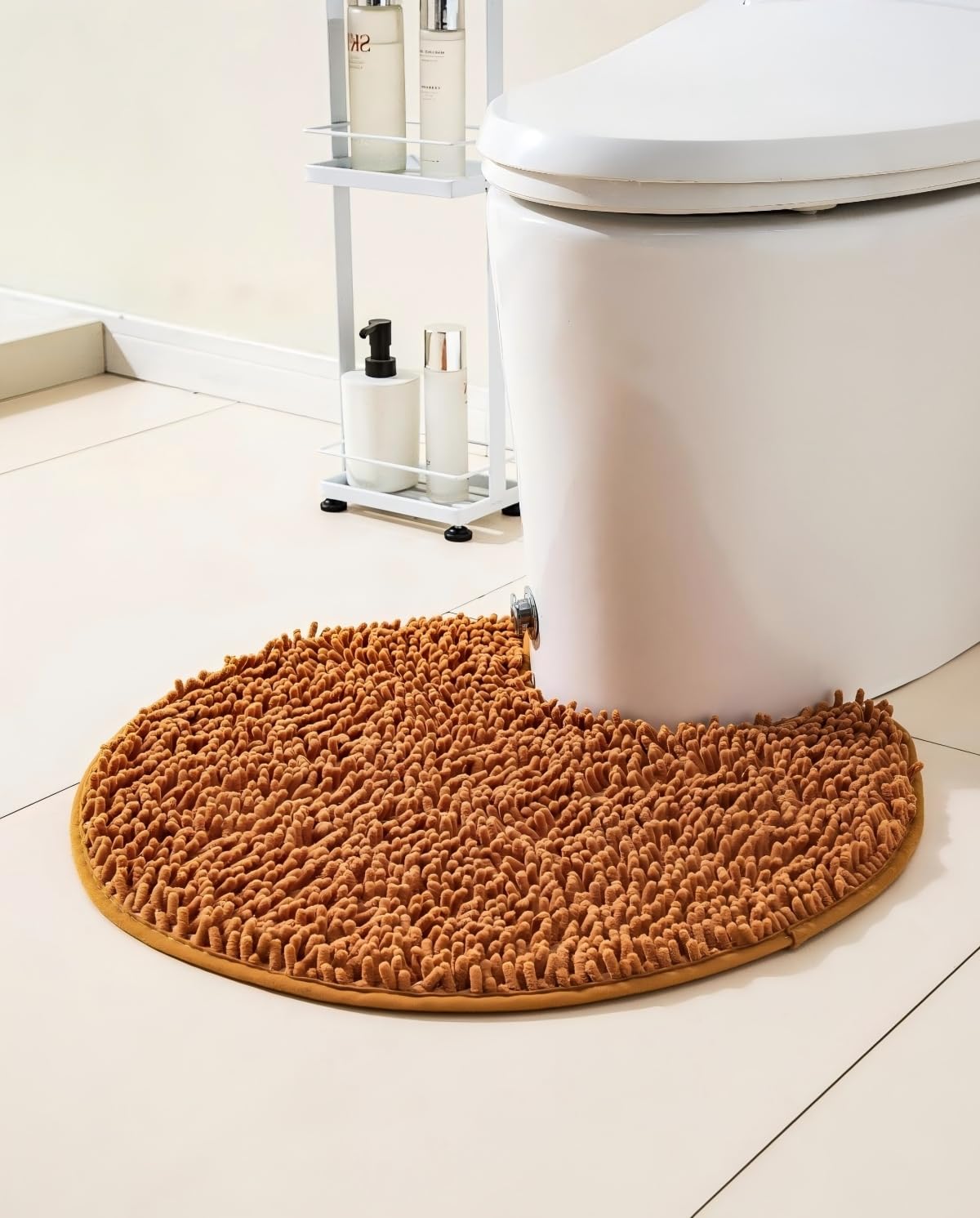Puniamol Soft Shaggy Round Toilet Rug U Shaped for Bathroom, Excellent Absorbent Contour Toilet Mat Machine Washable, Non-Slip Microfiber Chenille