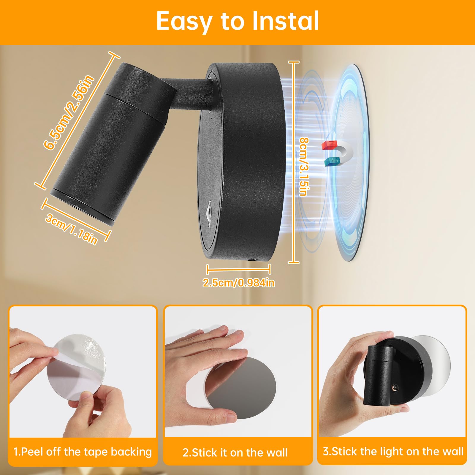 Applique Camera da Letto con Telecomando - Faretto a Batteria 3 Temperature di Colore - Faretto LED di Ricarica USB Intensità Variabile con Funzione Timer - Adatto per Arte, Piante, 4 Pezzo