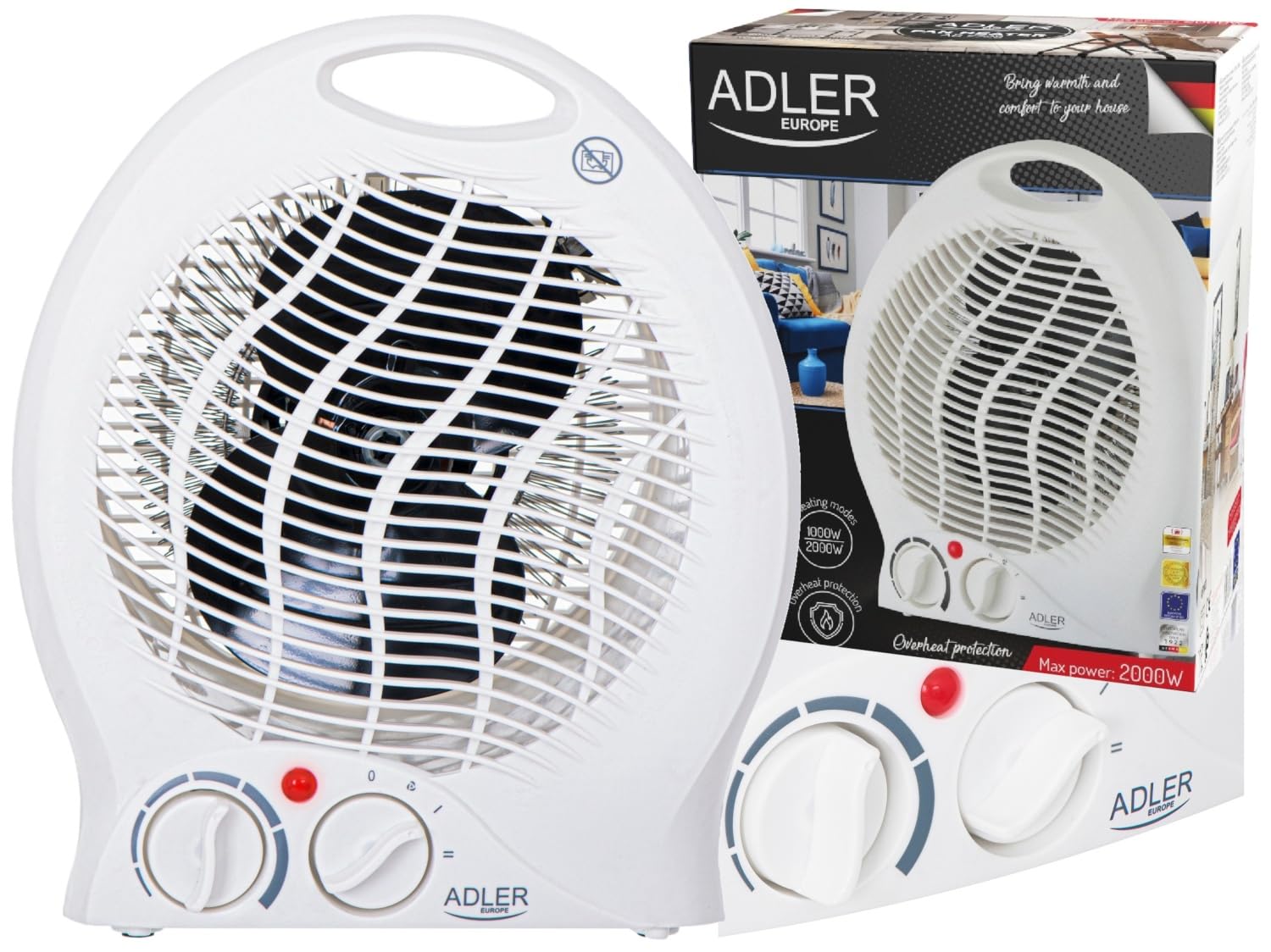 Radiateur soufflant portable ADLER AD 7728 2000W avec air chaud et froid