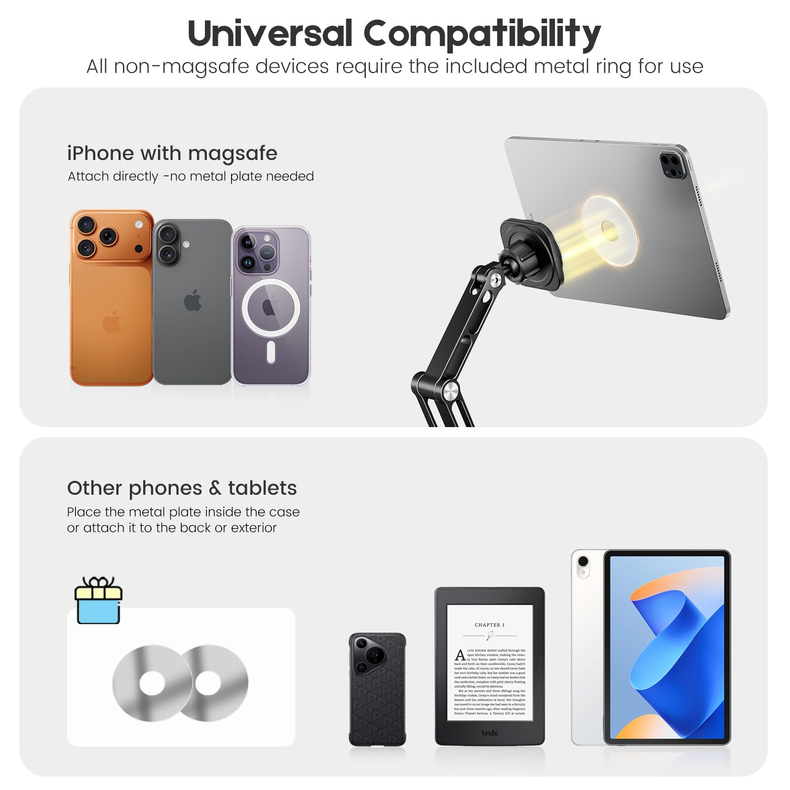 OHLPRO Stojak na tablet, magnetyczny, z aluminium, na biurko, kompatybilny z iPad Pro Mini Air, iPhone, Kindle Galaxy Tab i większością tabletów