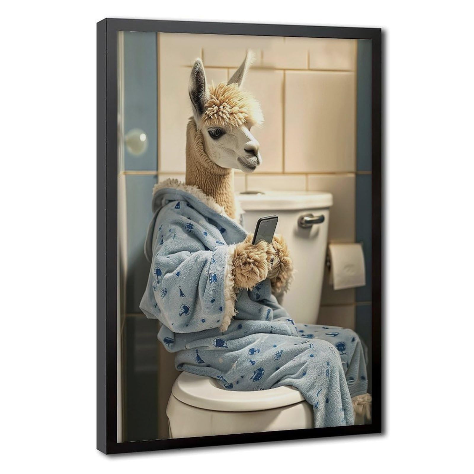 Pyberon Alpaca Sitting on The Toilet Art Canvas Poster Bedroom Decor Landscape Office Room Decor Gift 16" L X 24" W
