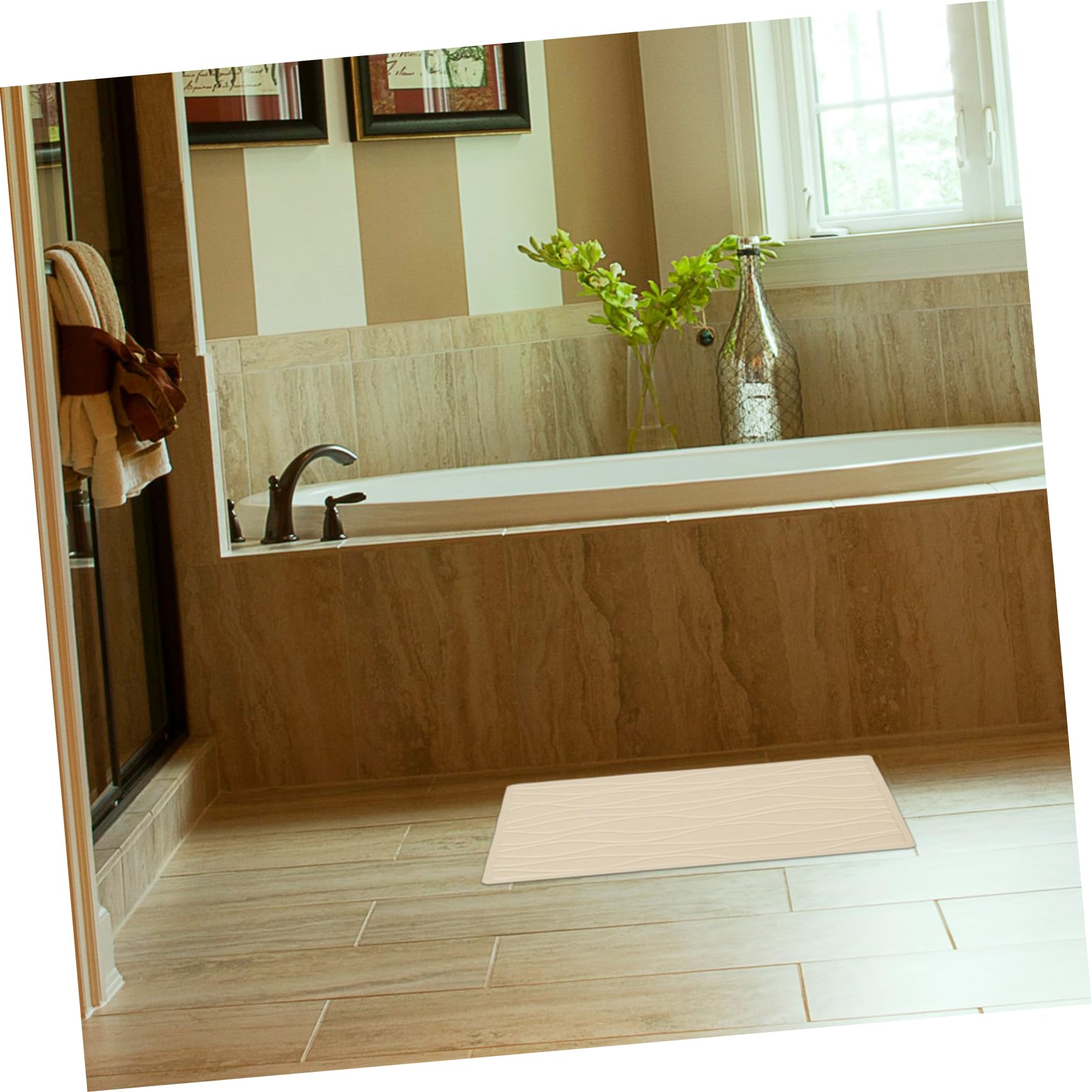 Beaupretty Alfombrilla Fuertes Baño de Goma de Antideslizante Beige con Ventosas para Ducha y Bañera, Adecuado para Hotel