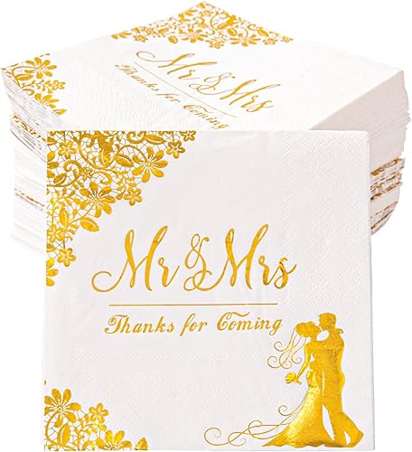200 servilletas de boda doradas para recepción Mr y Mrs de boda servilletas desechables para bodas compromisos decoraciones de fiesta de despedida disponible en Yaxa Colombia