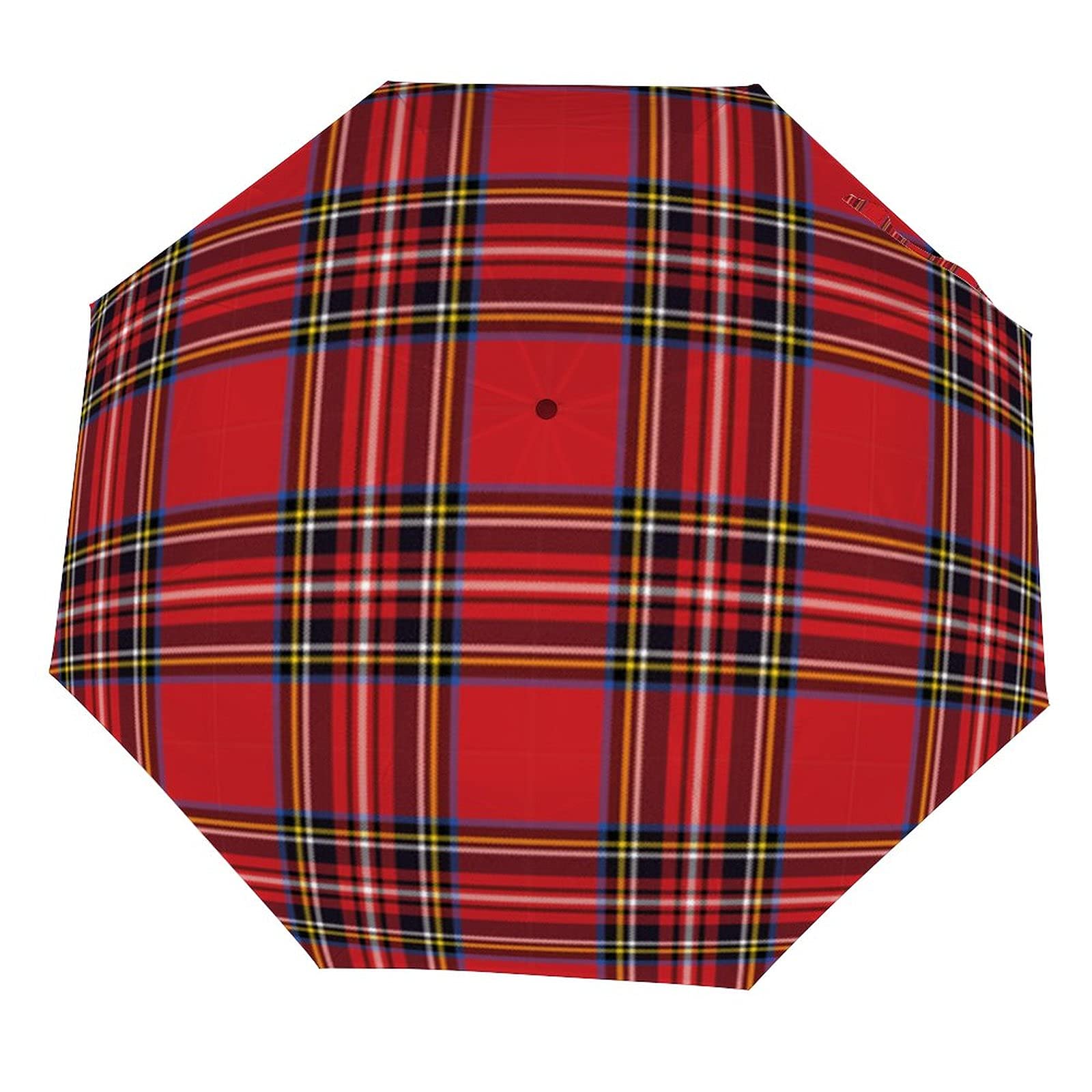 Red Black Buffalo Scottish Tartan Plaid Checkered 3 Fold Travel Umbrella Automatic/Manual For Windproof Rain UV Protection