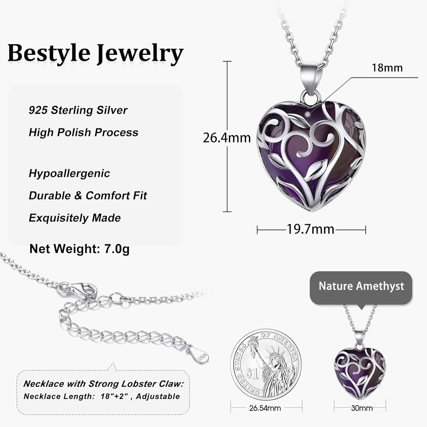 Bestyle Tree of Life Wrapped Healing Crystal Necklaces 12 Month Birthstone Pendant for Women, Crescent/Heart Gemstone Jewelry, Vintage Birthday Gifts/Energy Gift - Image 7