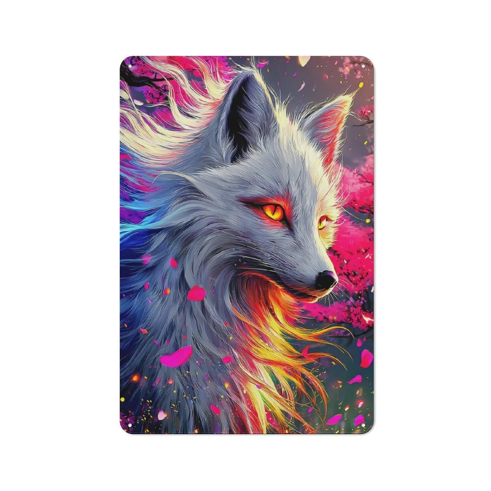 Junmoney Colorful Fox In Blossom Vintage Tin Sign 30X20cm With For Man Cave Or Games Room, For Games Room Collectors