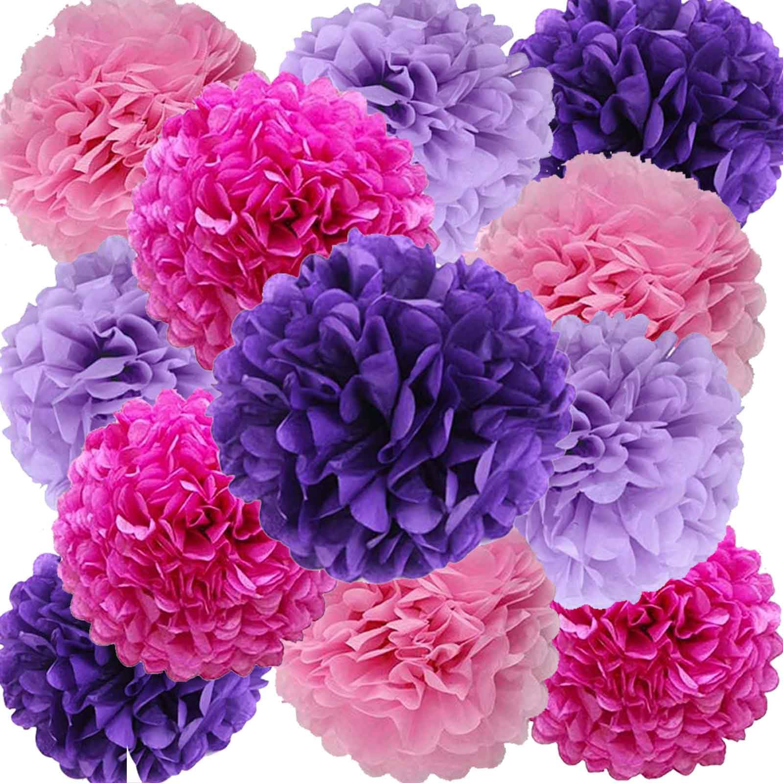 We Moment Purple Pink Tissue Paper Pom Poms for Purple Pink Girl Party Decoration Ceiling Wall Hanging Tissue Pom Poms 12pcs 4 Colors Hot Pink Light Pink Deep Purple Light Purple of 12 Inch 10 Inch