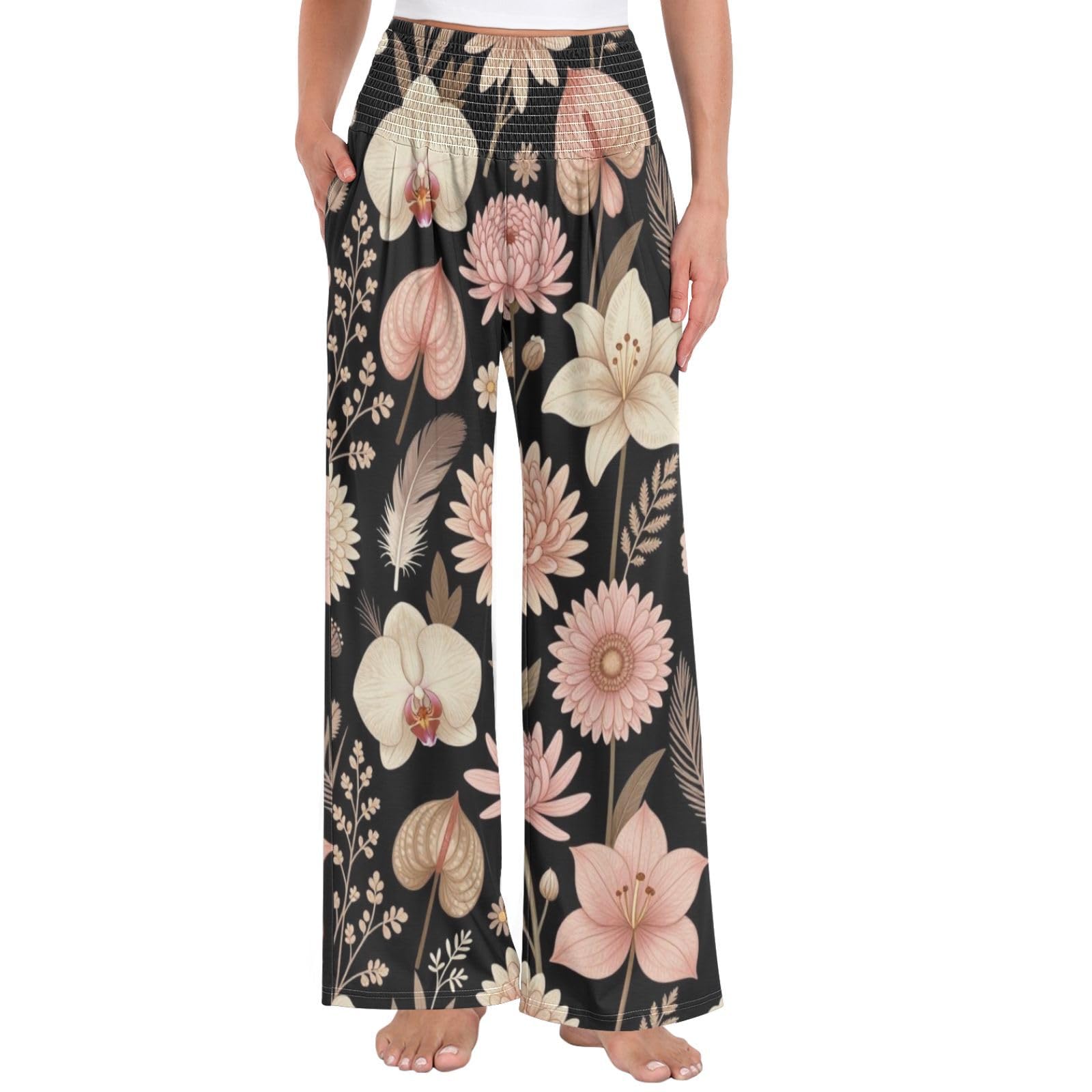 Boho Wildflower damskie długie spodnie na co dzień luźne spodnie do relaksu w domu
