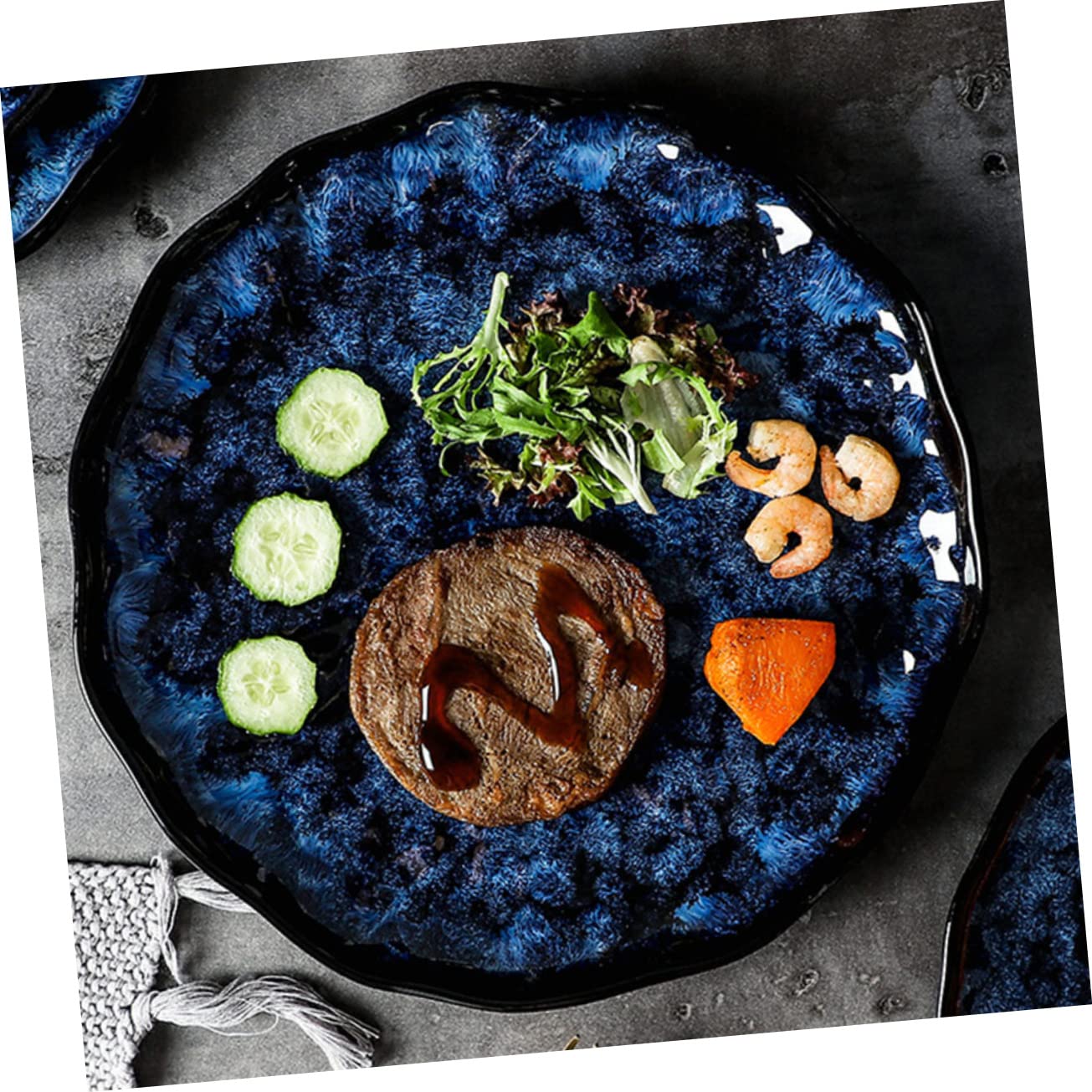 Assiette à Pâtes en Céramique Ronde, Lot D’assiettes Japonaises Bleues, Surface Lisse, Style Simple et Élégant pour Restaurant et Maison