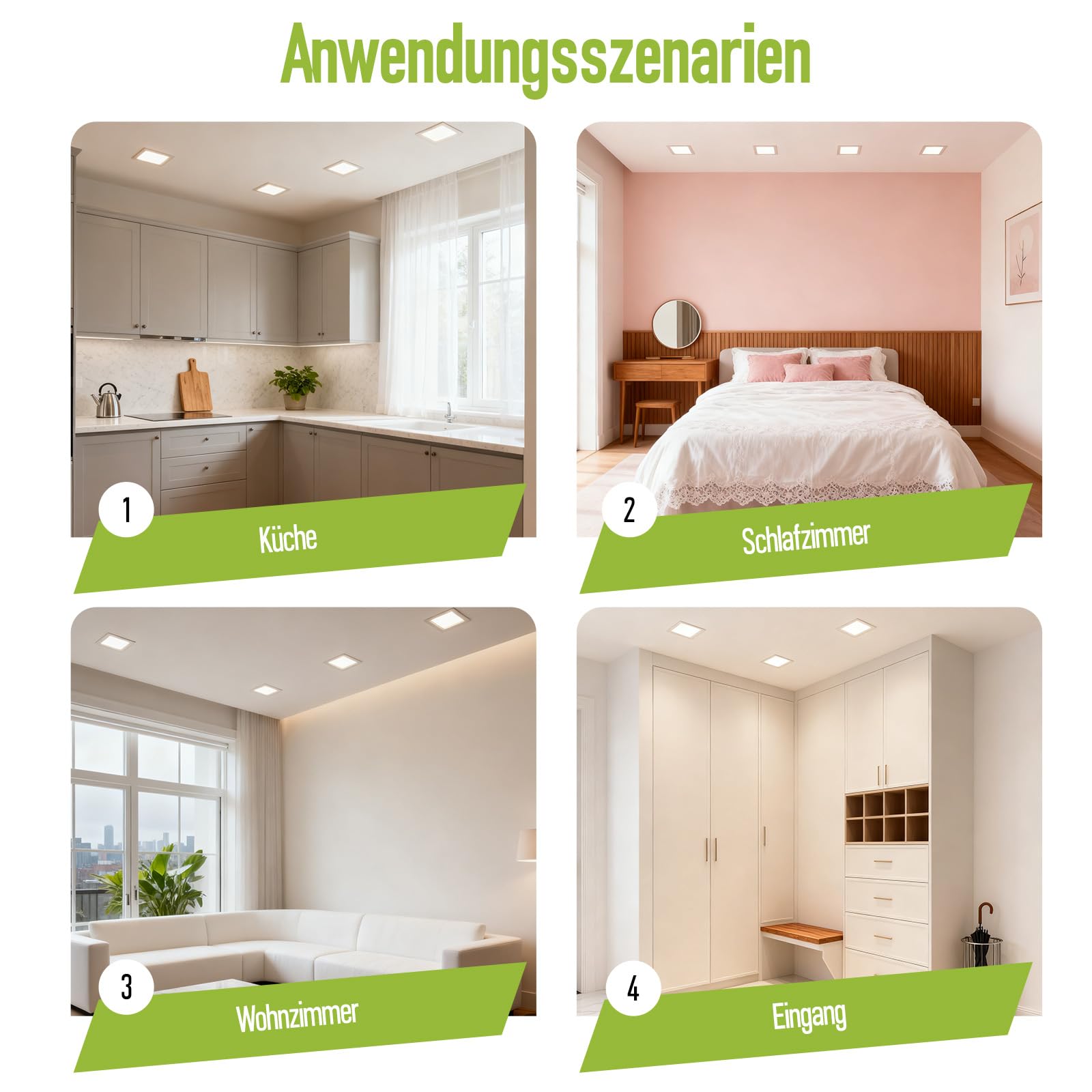 18W LED Einbaustrahler 230V 225mm, 1440LM Spots Deckenleuchte Nicht Dimmbar 3000K-6000K Warmweiß Neutralweiß Kaltweiß Flach Deckenspots Einbauleuchten Lochmass 205mm Aluminium