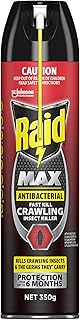 Raid Max Antibacterial Fast Kill Crawling Insect Killer, Insect Spray for Cockroaches, Fleas, Spiders, and More, 350g, 1 C...