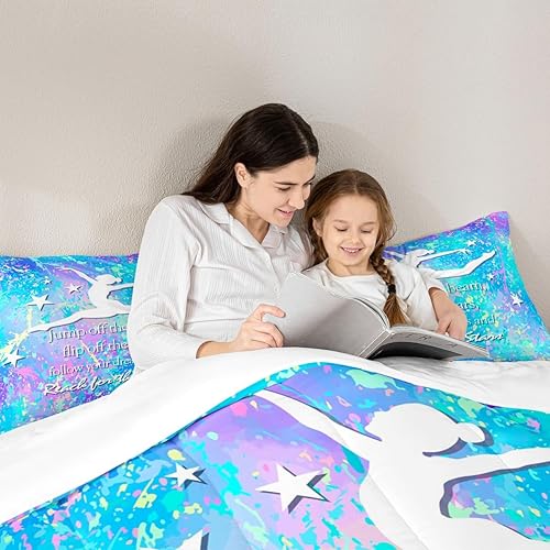 Miniatura 2 de Juego de edredón para niños amantes de la danza de gimnasia, tamaño Queen, juego de ropa de cama de ensueño con teñido anudado de cielo estrellado,