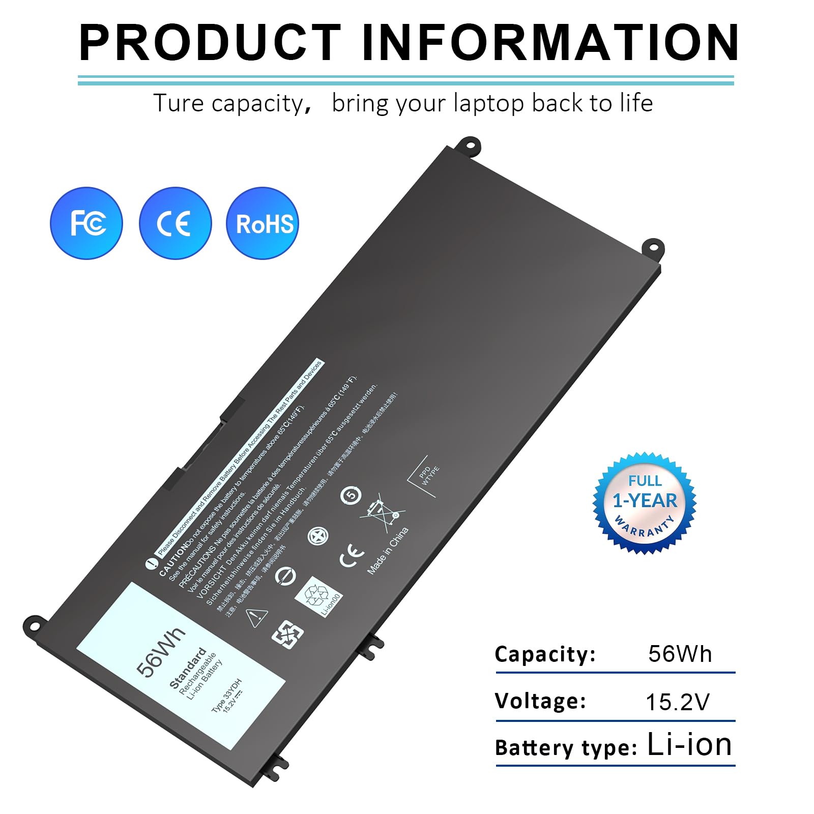 33YDH Batterie de rechange pour ordinateur portable Dell Inspiron 17 7000 7786 7779 7773 7778 G3 G5 G7 3579 3779 5587 7588 15 7577 Latitude 13 3380 14 349 0 à 15 kg. 3590 3580 99NF2 PVHT1 P72F 81PF3