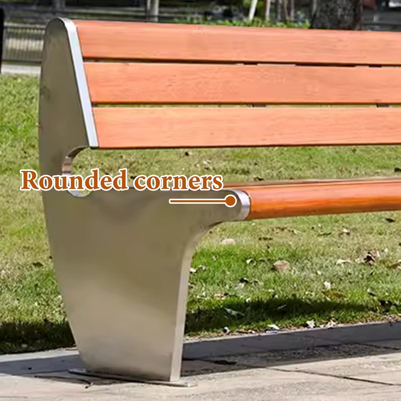 Ławka Parkowa ze Stali Nierdzewnej z Siedziskiem z Litego Drewna Ławka Ogrodowa 2-Osobowa Odporna na Warunki Atmosferyczne do Szpitali, Szkół, Place i Parków(150x60x80cm)