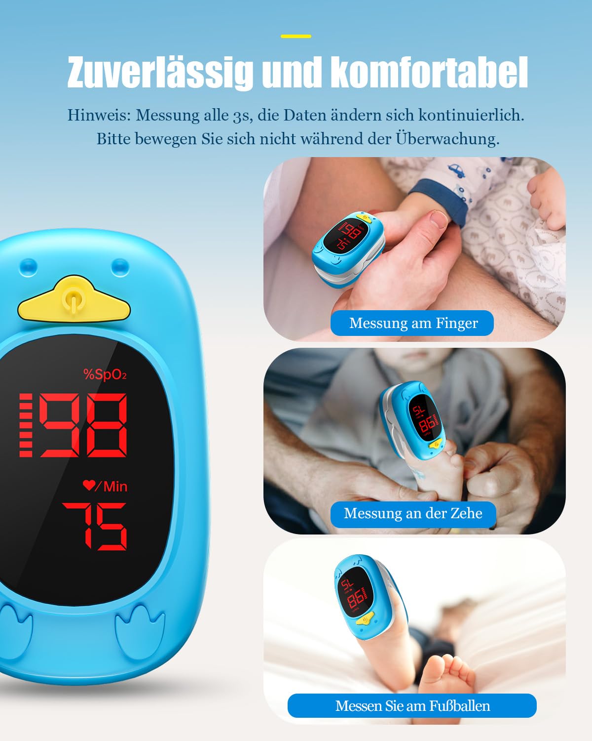 Pulsioximetro Pediatrico, HOLFENRY Oximetro Dedo Profesional Para Niños& Adulto Oximetro Pediatrico Bebe con Pantalla LED para Monitorizar Oxigeno en Sangre,Frecuencia Cardiaca y PI En Casa y De Viaje