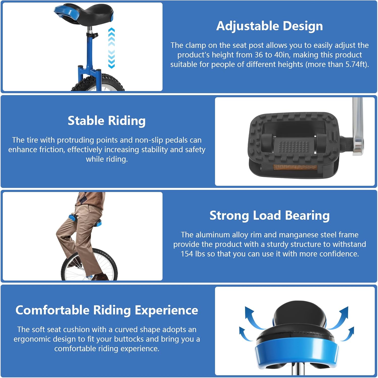 Fitness Unicycle,24 Inch Balance Training Unicycle, Urban Commute Unicycle Adjustable Height,154lbs Load Capacity for Adults Fitness Exercise Balance Training Urban Commute Park Trails