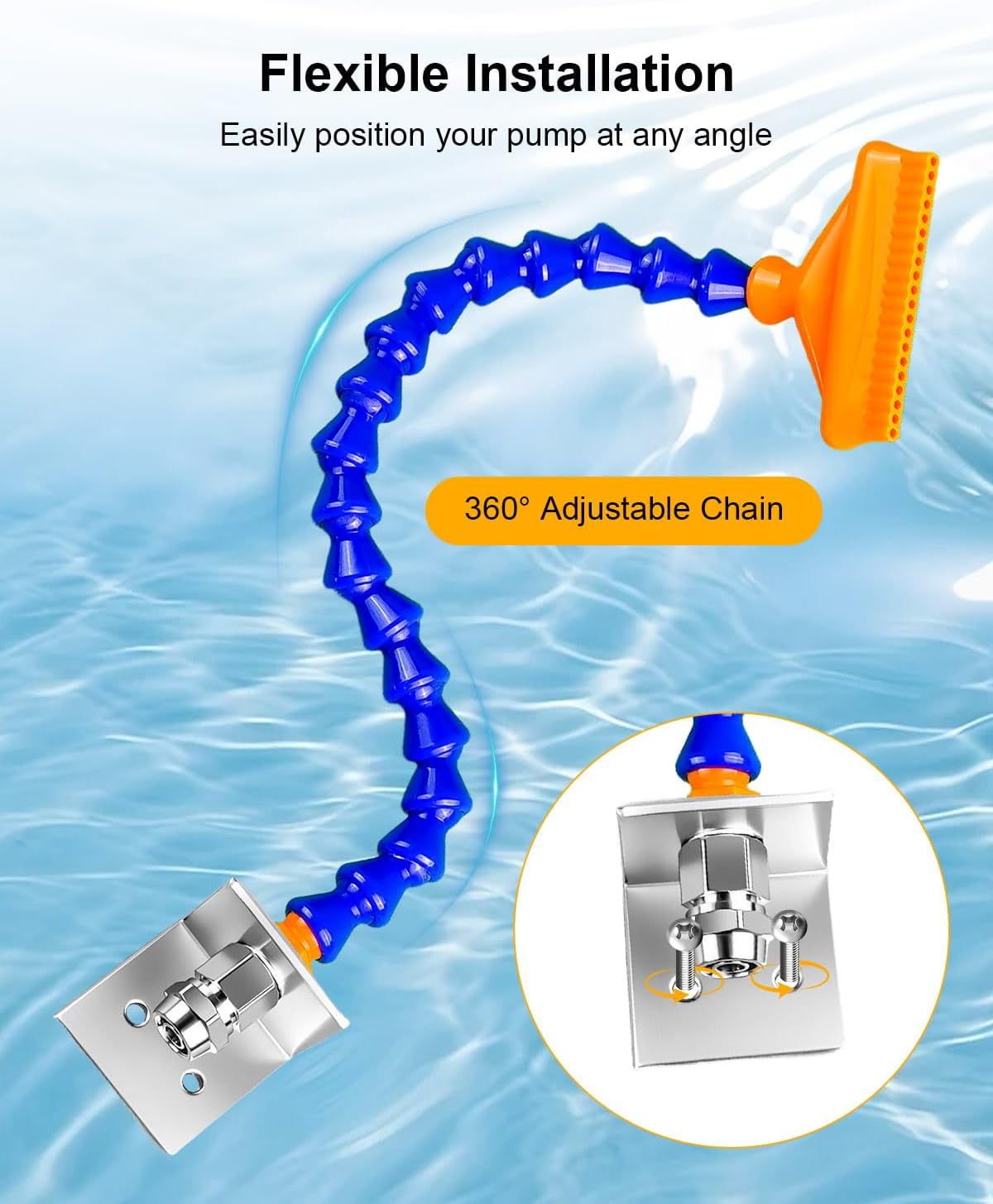IP67 Waterproof Dry Bilge Pump System, Bilge Pump Timer Switch & Auto/Manual Control Switch, 360°Adjustable Angle Chain & Flat Port Drain for Fishing Boats with Water Storage