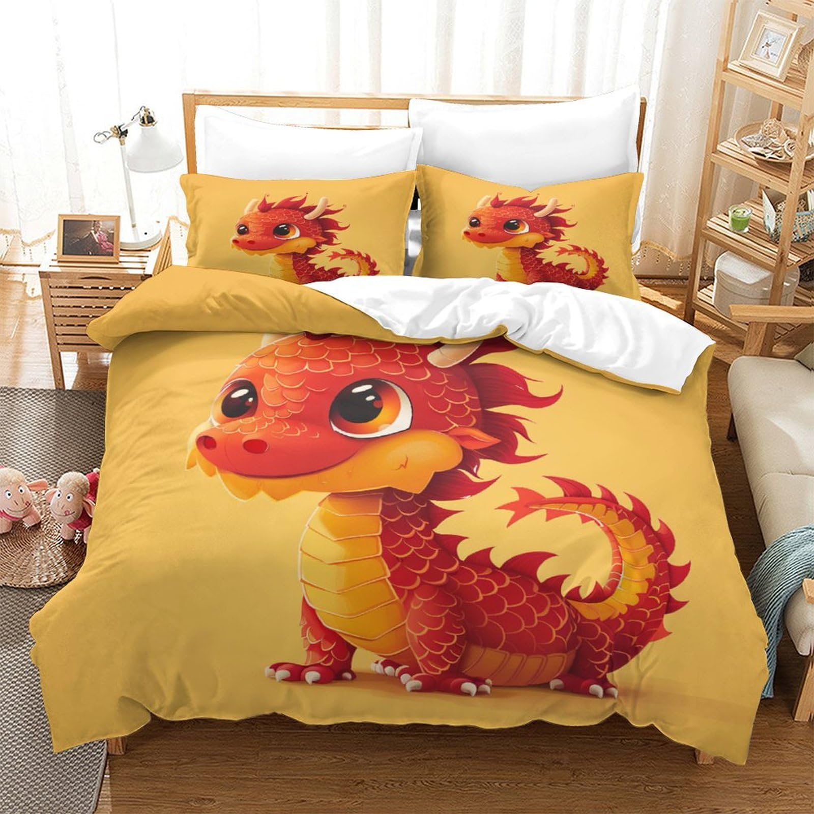 Stampato in 3D Loong cinese Copertina Stampata Microfibra Disegnata Biancheria Da Letto Con Chiusura A Cerniera Con 2 Federe,King（220x240cm）, Per Ragazzi Adulti